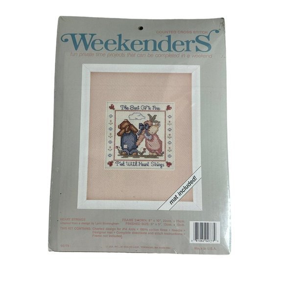 NEW Weekenders Cross Stitch Kit 5" x 5"  Heart Strings Bear‎ Rabbit 90s Country - Picture 1 of 7